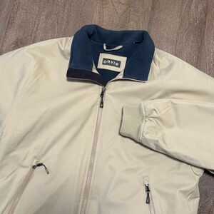 Orvis Men’s Zip Up Bomber Fleeced Line Jacket Beige Size Medium